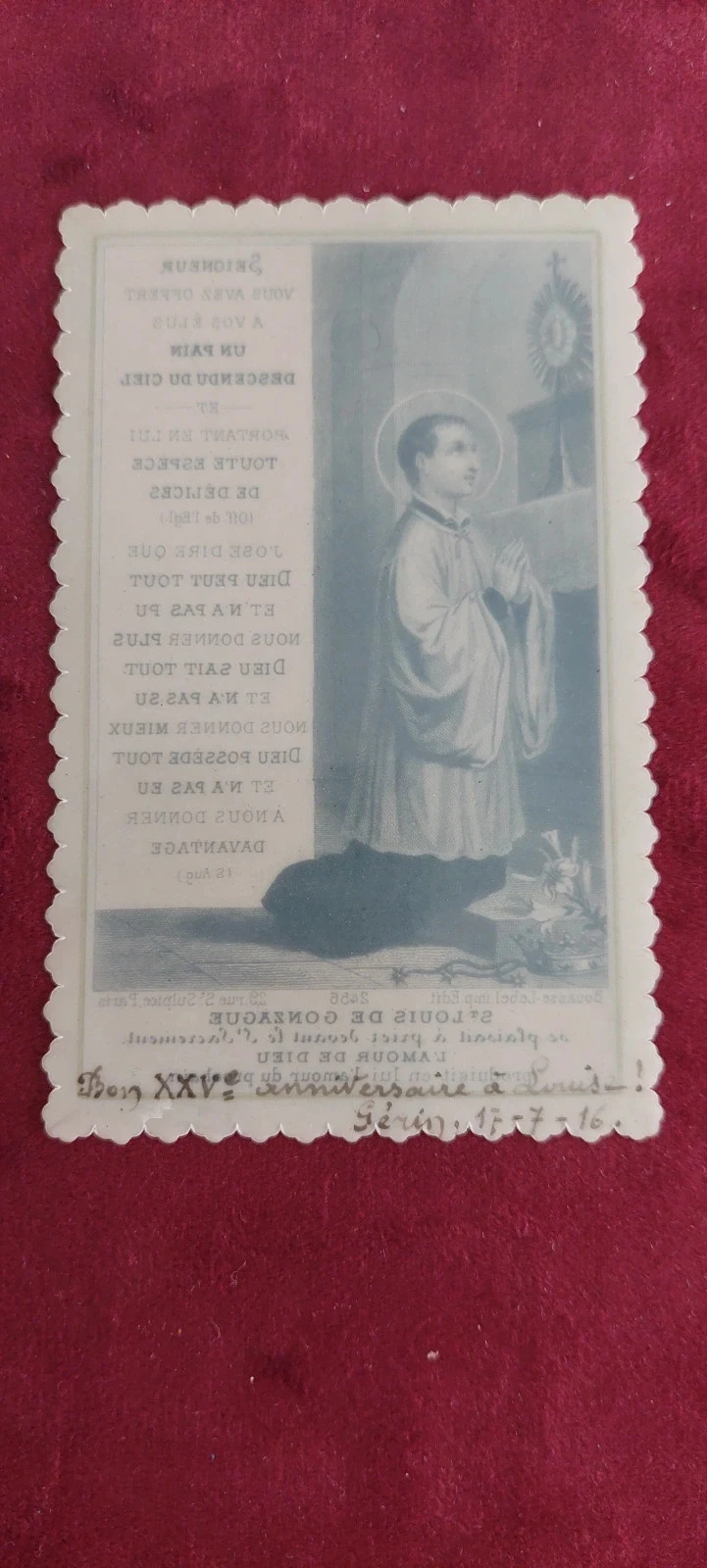 Image pieuse ancienne canivet plastique - Saint Louis de Gonzague - Bouasse-Lebel Paris – photo 2